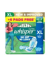 WHISPER NO GAP NO LEAKS || HEAVY FLOW || XL SIZE || 44 PADS || విస్పర్ హెవీ ఫ్లో నాప్‌కిన్స్ ||